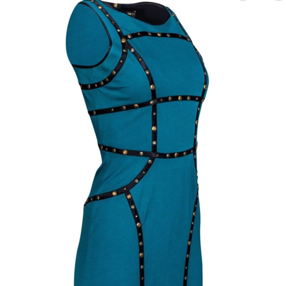 Cynthia Steffe Turquoise Bodycon Dress with Leather Stud Detailing - Picture 2 of 6